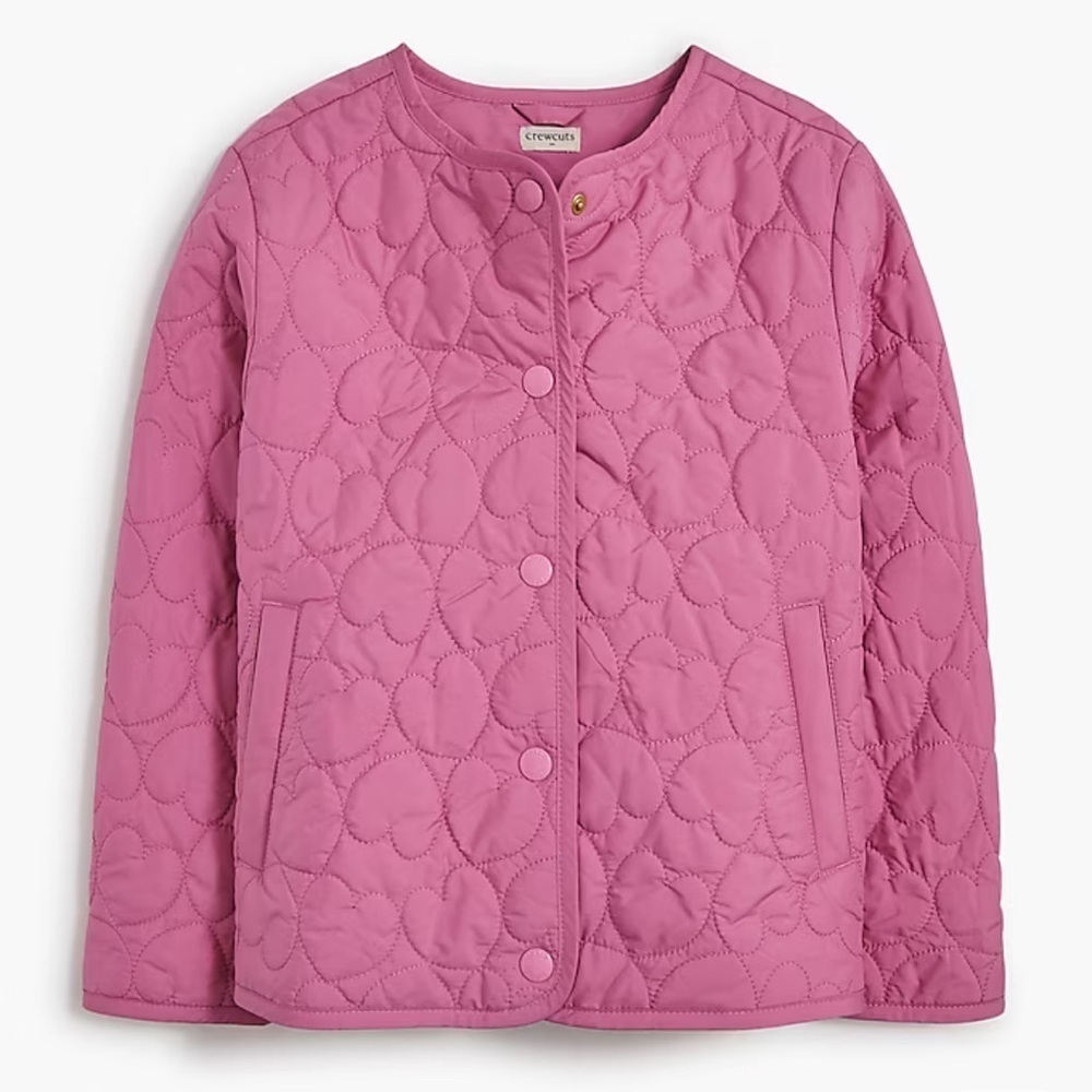 Crewcuts Girl 2-3 XXS 2T Quilted Snap Down Pink Jacket Heart Shape NEW $108 MSRP - Picture 1 of 5